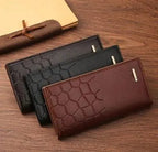 Men's Leather Wallet – Croc Texture Slim Bifold Wallet for Daily Use