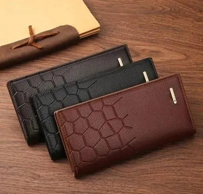 Men's Leather Wallet – Croc Texture Slim Bifold Wallet for Daily Use
