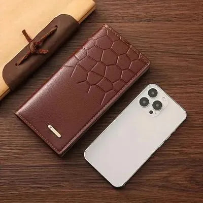 Men's Leather Wallet – Croc Texture Slim Bifold Wallet for Daily Use
