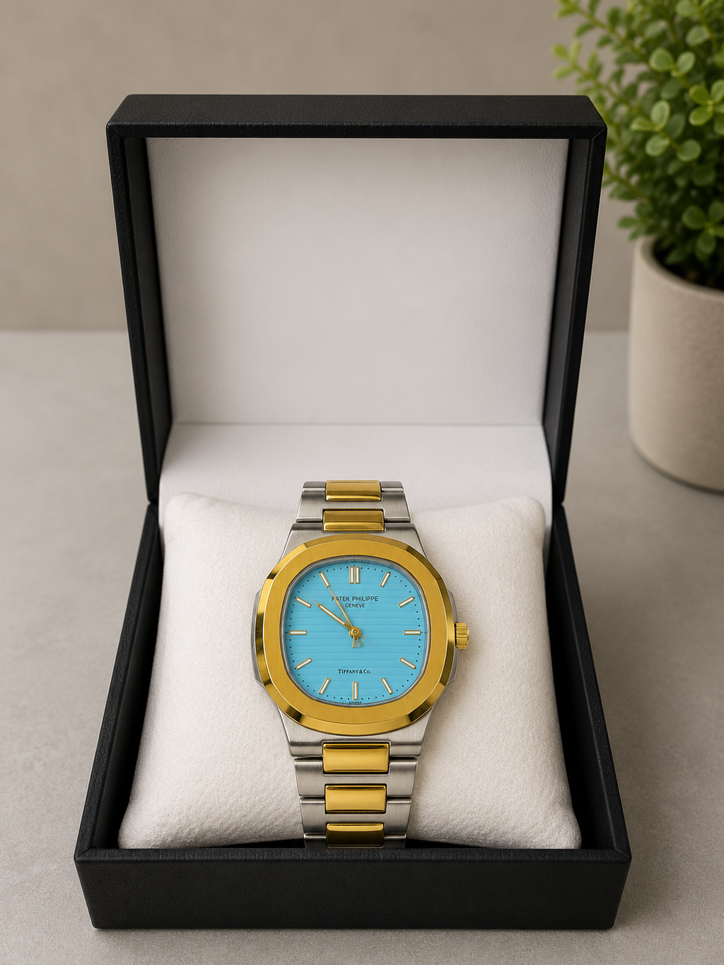 Two-Tone Men's Watch – Gold Silver Stainless Steel with Blue Dial