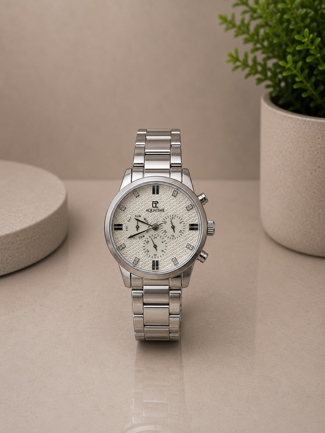 AQUATIME Silver Chronograph Watch for Men – Stainless Steel Bracelet