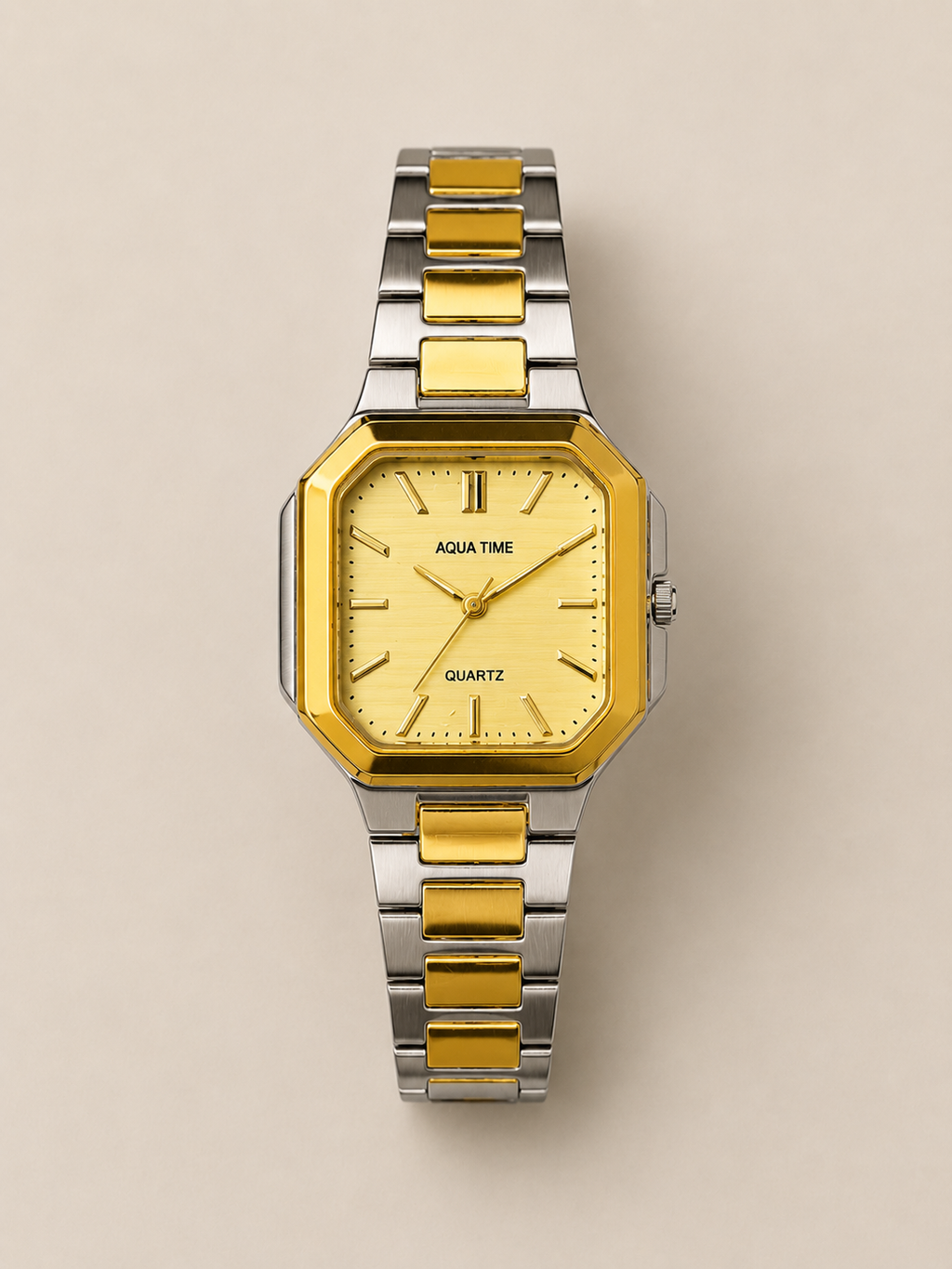 Aqua Time Gold Silver Quartz Watch for Men – Luxury Two-Tone Wristwatch
