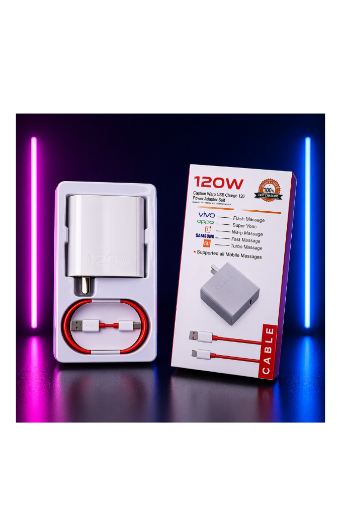 120W Fast Charging Adapter – USB Warp Charger for Smartphones & Tablets