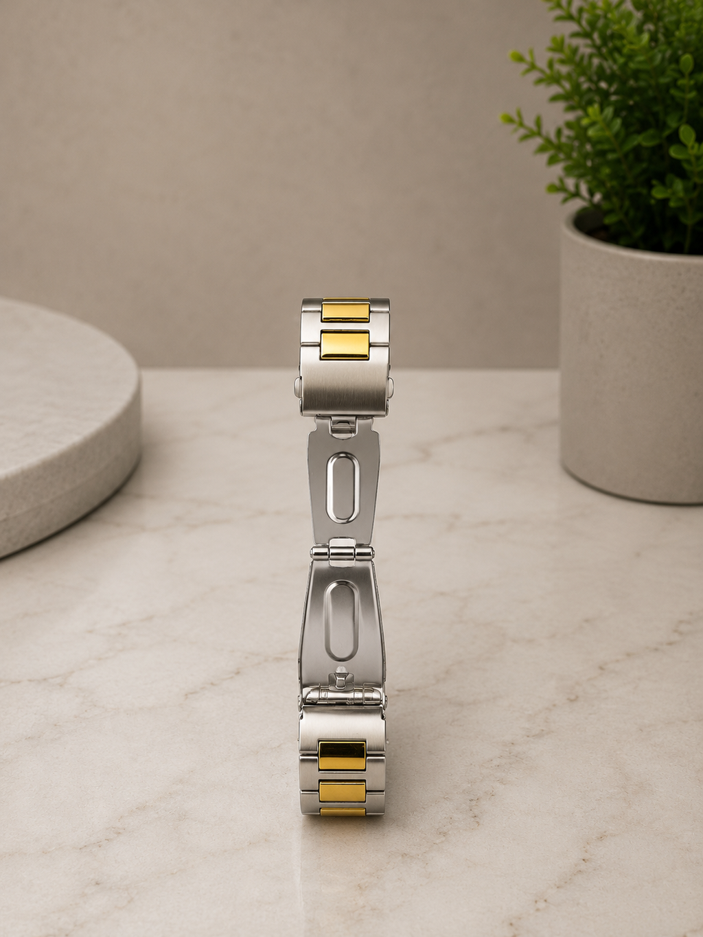 Two-Tone Men's Watch – Gold Silver Stainless Steel with Blue Dial