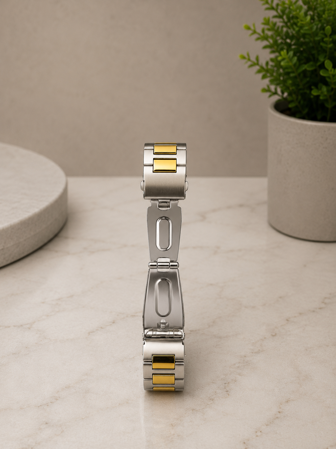 Two-Tone Men's Watch – Gold Silver Stainless Steel with Blue Dial