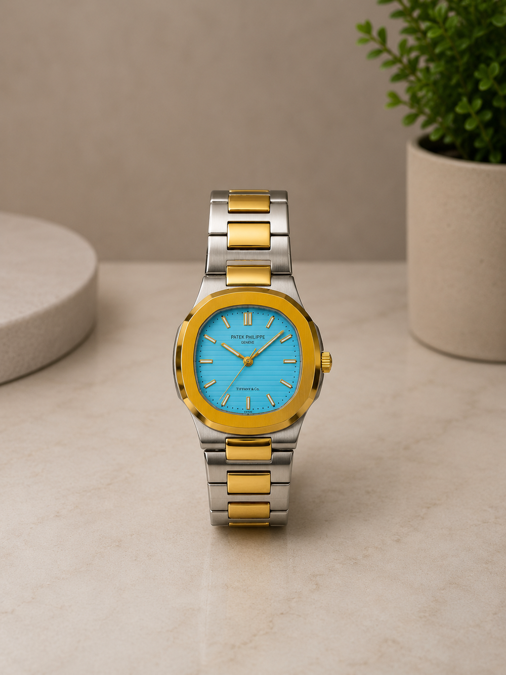 Two-Tone Men's Watch – Gold Silver Stainless Steel with Blue Dial