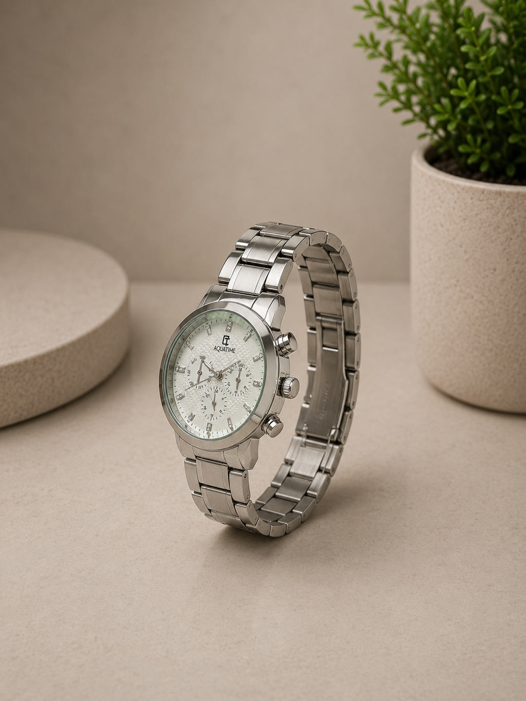 AQUATIME Silver Chronograph Watch for Men – Stainless Steel Bracelet